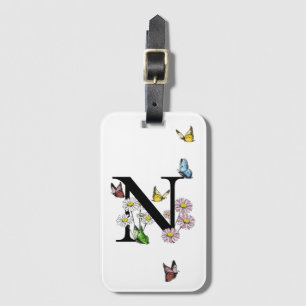 Brev N Blommigt Butterfly Monogram - initialt Bagagebricka