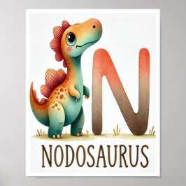 Brev N, Dinosaur Alphabet Watercolor Poster