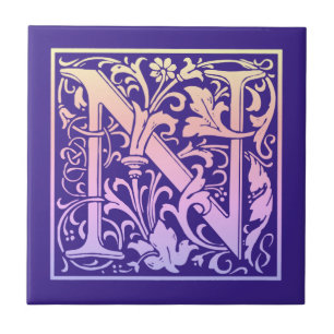 Brev N Färgfull Vintage Brev-övertoning första Kakelplatta