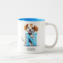 Brev N Hund Alphabet Monogram kaffe Mugg