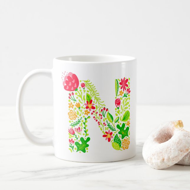 Brev N i Flowers Coffee Mugg (Med munk)
