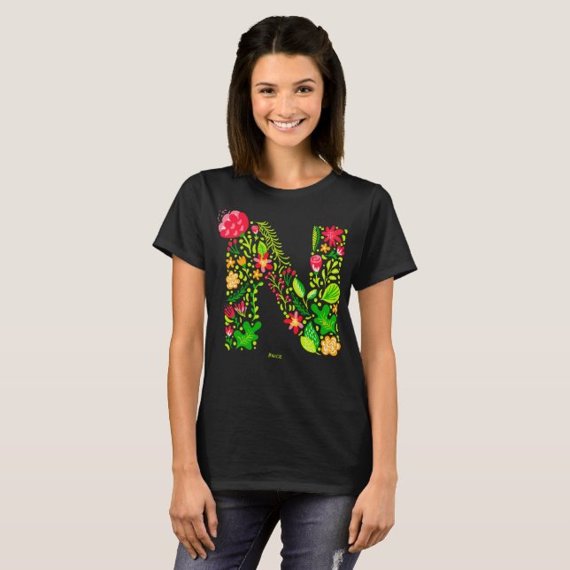 Brev N i Flowers T-Shirt (Hel framsida)