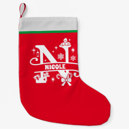 Brev N jul Monogram Initial Namn Red White Liten Julstrumpa