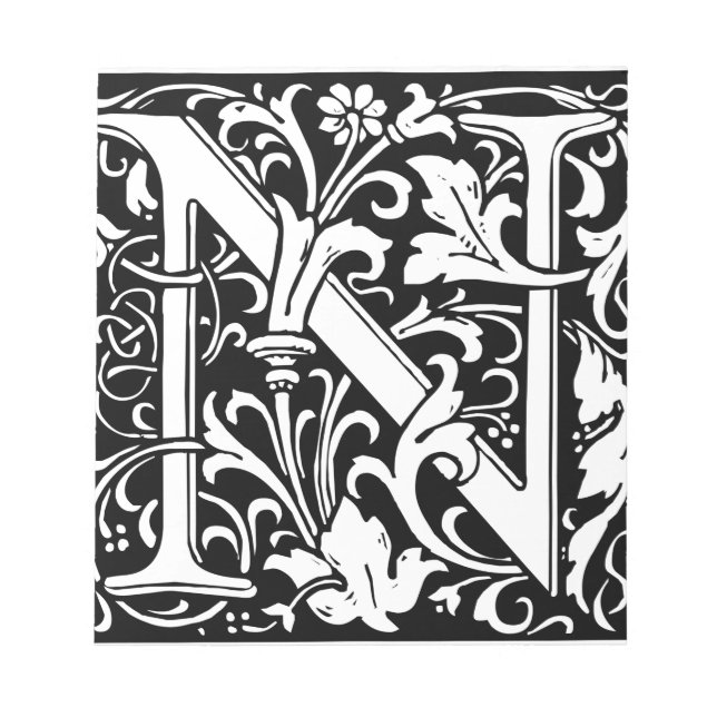 Brev N Medieval Monogram Art nouveau Anteckningsblock (Framsida)