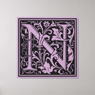 Brev N Medieval Monogram Art nouveau Canvastryck