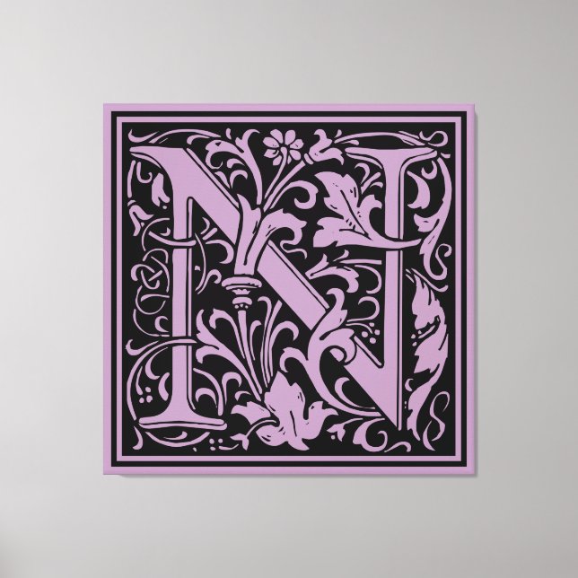 Brev N Medieval Monogram Art nouveau Canvastryck (Framsida)