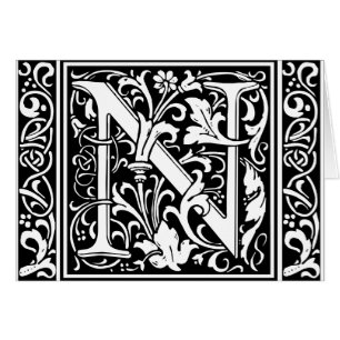 Brev N Medieval Monogram Art nouveau Hälsningskort