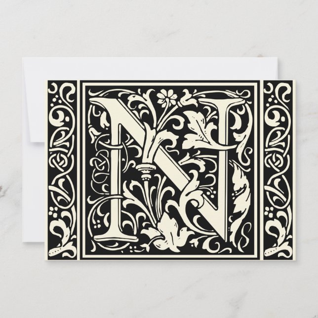 Brev N Medieval Monogram Art nouveau Inbjudningar (Framsida)