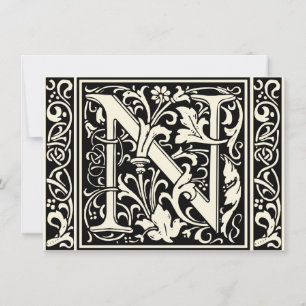 Brev N Medieval Monogram Art nouveau Inbjudningar