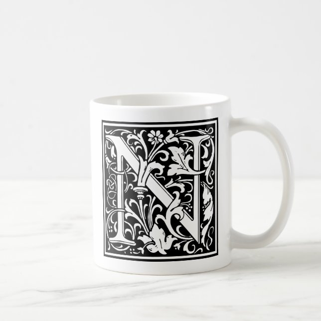 Brev N Medieval Monogram Art nouveau Kaffemugg (Höger)