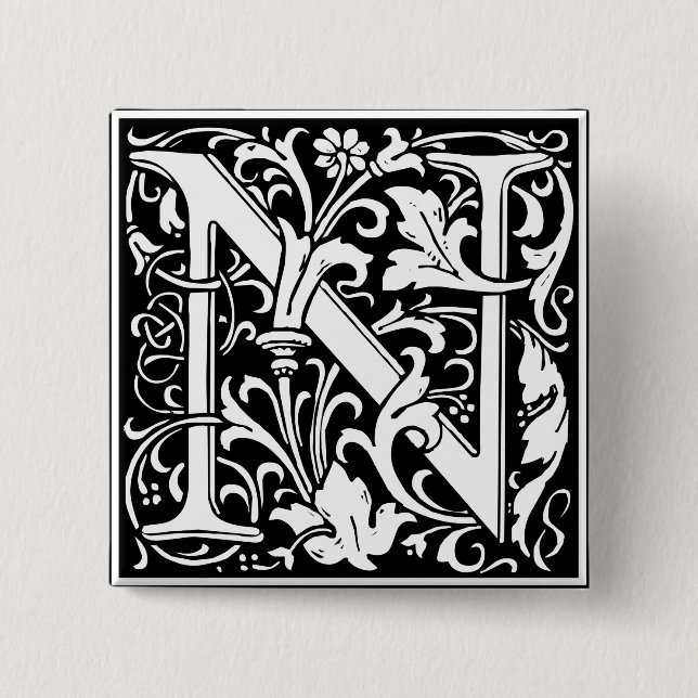 Brev N Medieval Monogram Art nouveau Knapp (Framsida)