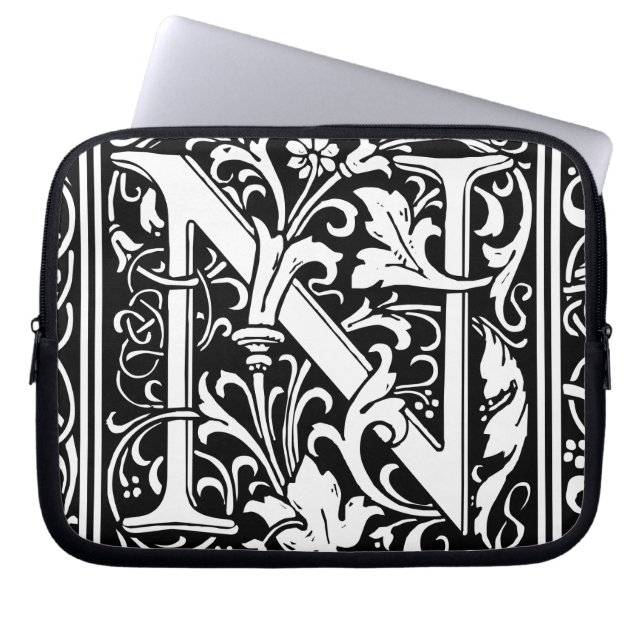Brev N Medieval Monogram Art nouveau Laptop Fodral (Framsidan)