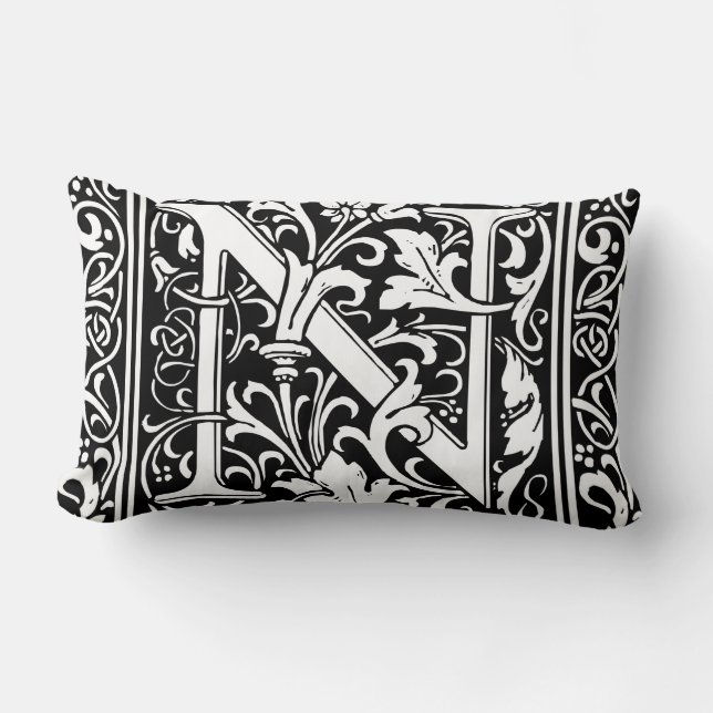 Brev N Medieval Monogram Art nouveau Lumbarkudde (Framsida)