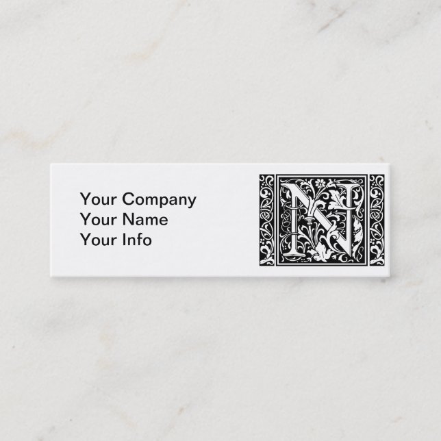 Brev N Medieval Monogram Art nouveau Mini Visitkort (Framsida)