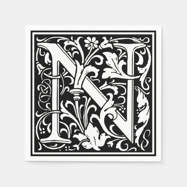Brev N Medieval Monogram Art nouveau Pappersservett (Framsidan)