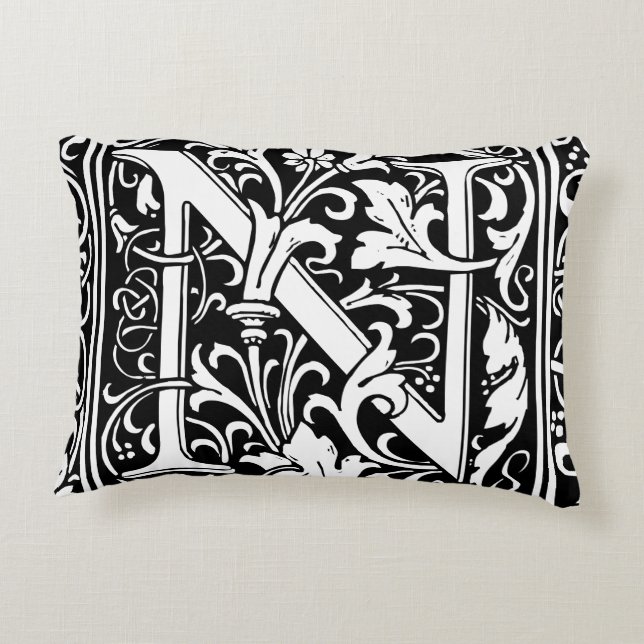 Brev N Medieval Monogram Art nouveau Prydnadskudde (Baksidan)