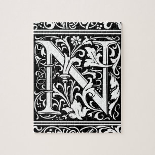Brev N Medieval Monogram Art nouveau Pussel