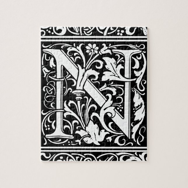 Brev N Medieval Monogram Art nouveau Pussel (Vertikal)