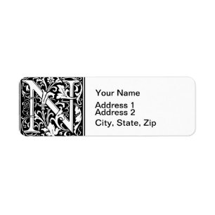 Brev N Medieval Monogram Art nouveau Returadress Etikett