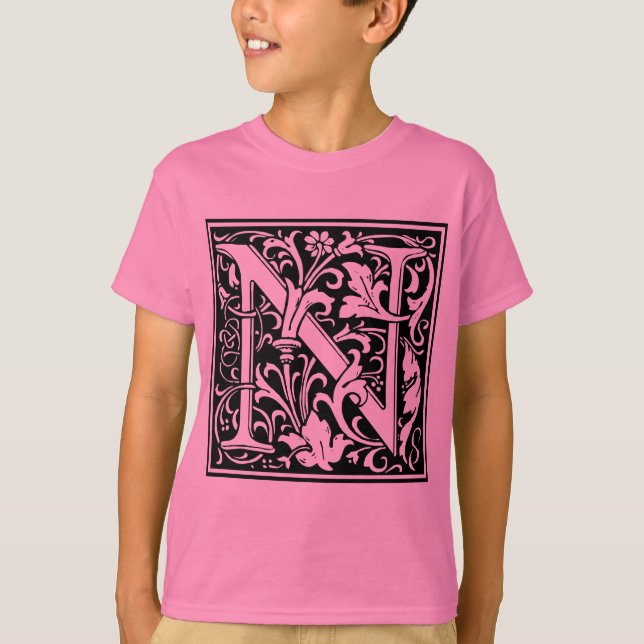 Brev N Medieval Monogram Art nouveau T-shirt (Framsida)