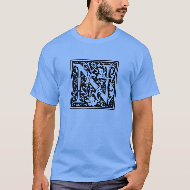 Brev N Medieval Monogram Art nouveau Tee Shirt (Framsida)