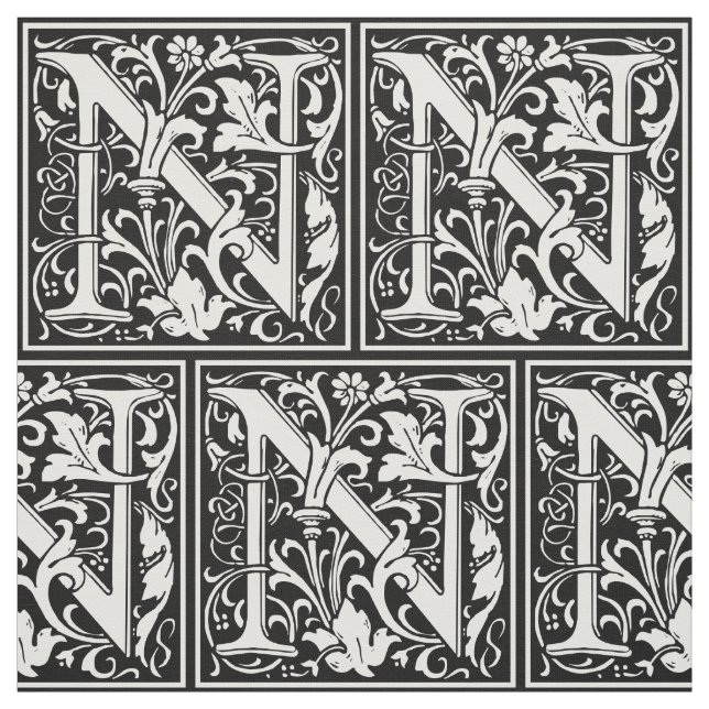 Brev N Medieval Monogram Art nouveau Tyg (Provkarta)