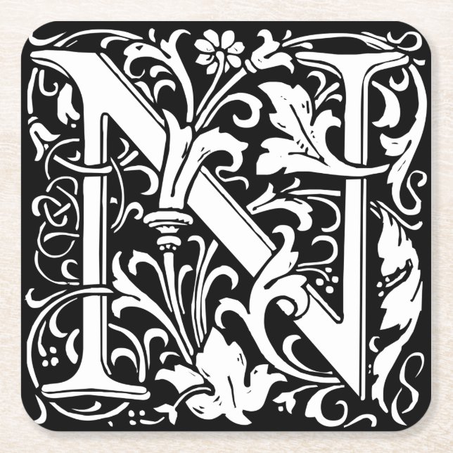 Brev N Medieval Monogram Art nouveau Underlägg Papper Kvadrat (Framsidan)