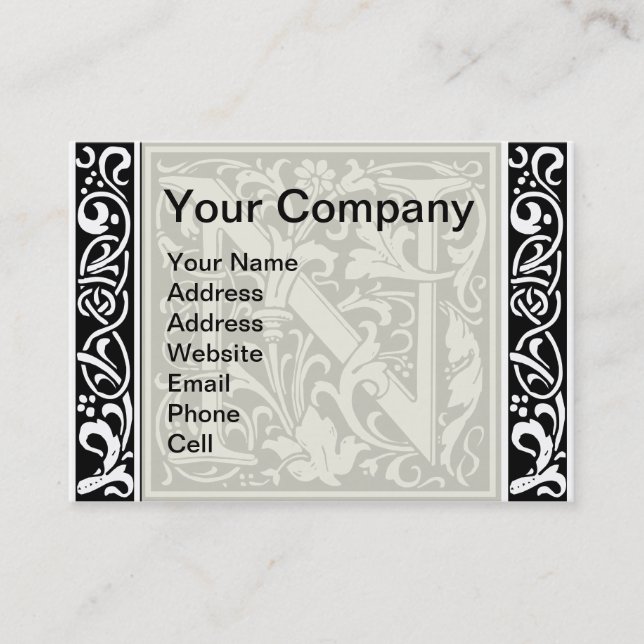 Brev N Medieval Monogram Art nouveau Visitkort (Framsida)