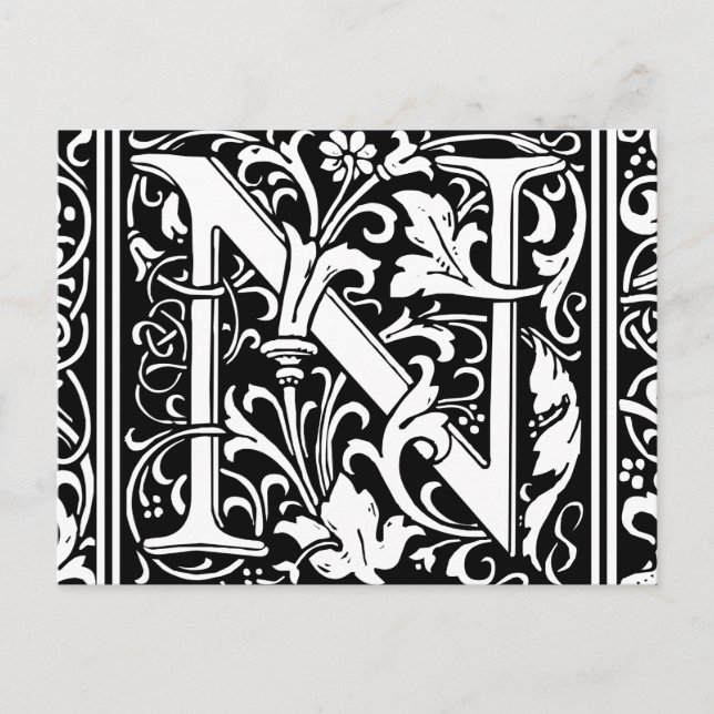 Brev N Medieval Monogram Art nouveau Vykort (Framsida)