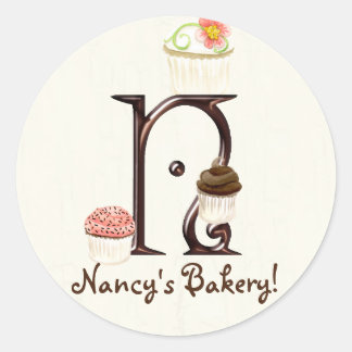 Brev N Monogram Cuptårta Logotyp Business Stickers Runt Klistermärke