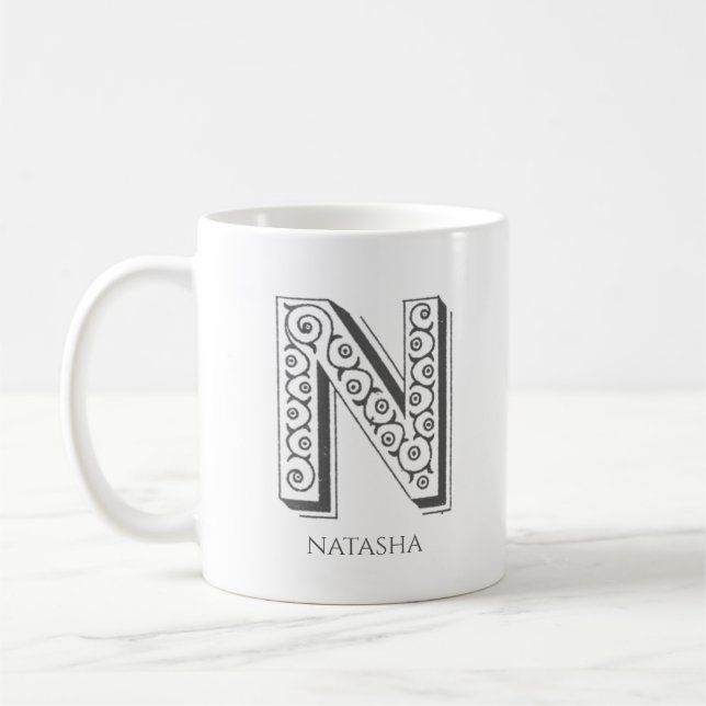 Brev N Monogram Modern Namn Kaffemugg (Vänster)