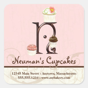 Brev N Monogram Watercolor Cupkaka Logotyp Busines Fyrkantigt Klistermärke