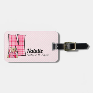Brev N Nalle i Rosa Gingham Checks Bagagebricka