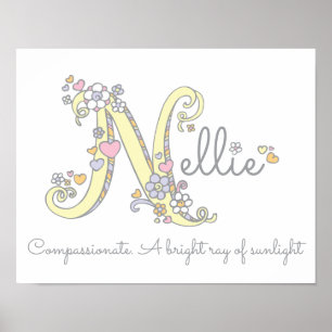 Brev N Nellie initial doodle art namn Poster
