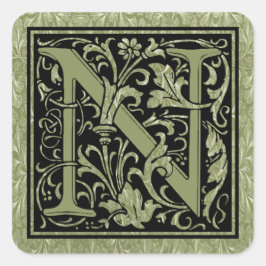 Brev N:s första Brev-monogram Fyrkantigt Klistermärke