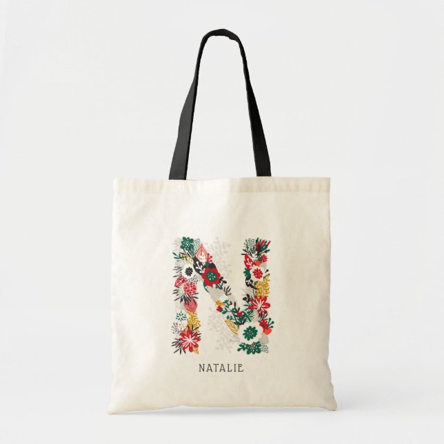 BREV N | Whimsique Blommigt Brev Monogram I Tygkasse (Framsidan)