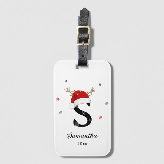 Brev Namn Santa Hat | Monogram | Anpassningsbar In Bagagebricka (Framsida vertikal)