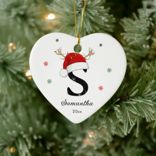 Brev Namn Santa Hat Monogram Anpassningsbar In Julgransprydnad Keramik