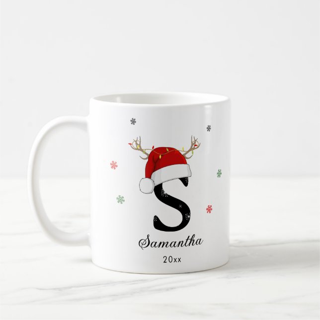 Brev Namn Santa Hat | Monogram | Anpassningsbar In Kaffemugg (Vänster)