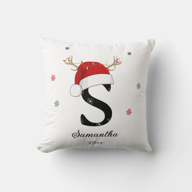 Brev Namn Santa Hat | Monogram | Anpassningsbar In Kudde (Framsida)