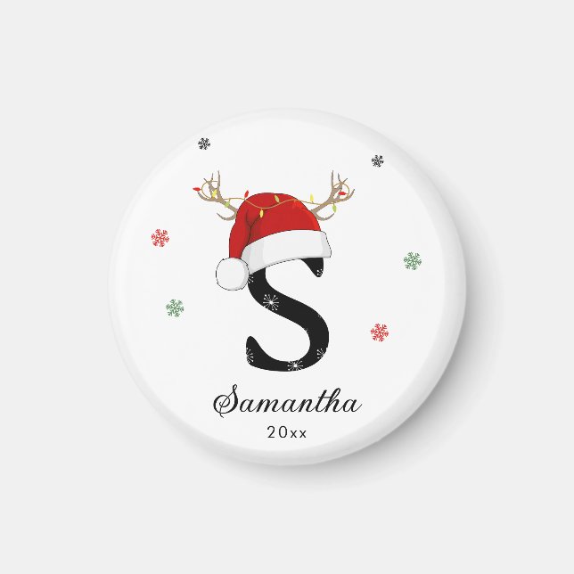 Brev Namn Santa Hat | Monogram | Anpassningsbar In Magnet (Framsidan)