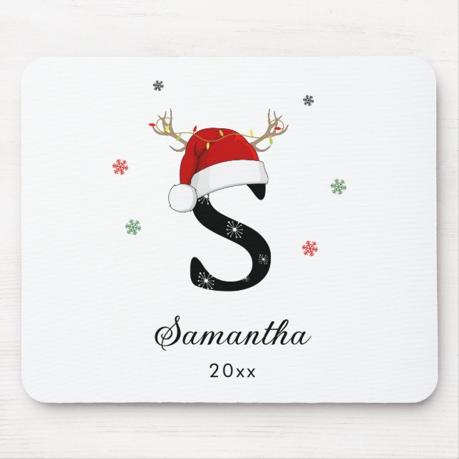Brev Namn Santa Hat | Monogram | Anpassningsbar In Musmatta (Framsidan)
