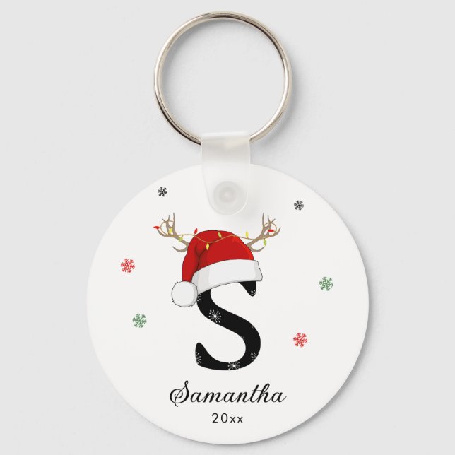 Brev Namn Santa Hat | Monogram | Anpassningsbar In Nyckelring (Framsida)