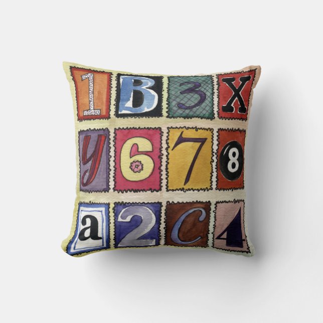 BREV & NUMBERS Retro Vatten Färg Pillow Kudde (Framsida)