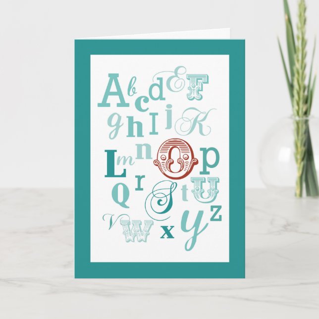 Brev O Birthday Teal & Red i Namn Kort (Framsida)