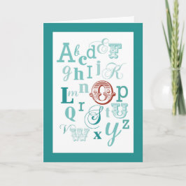 Brev O Birthday Teal & Red i Namn Kort