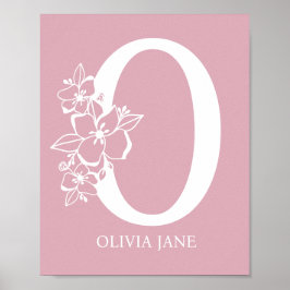 Brev O Blommigt Monogram Namn Nursery Modern Poster