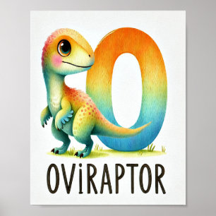 Brev O, Dinosaur Alphabet Watercolor Poster