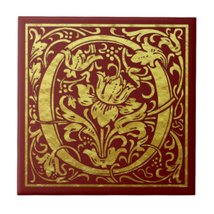 Brev O First Brev Faux Guld Red Kakelplatta