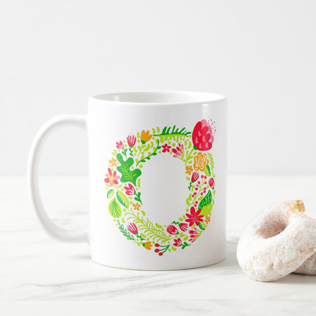 Brev O i Flowers Coffee Mugg (Med munk)